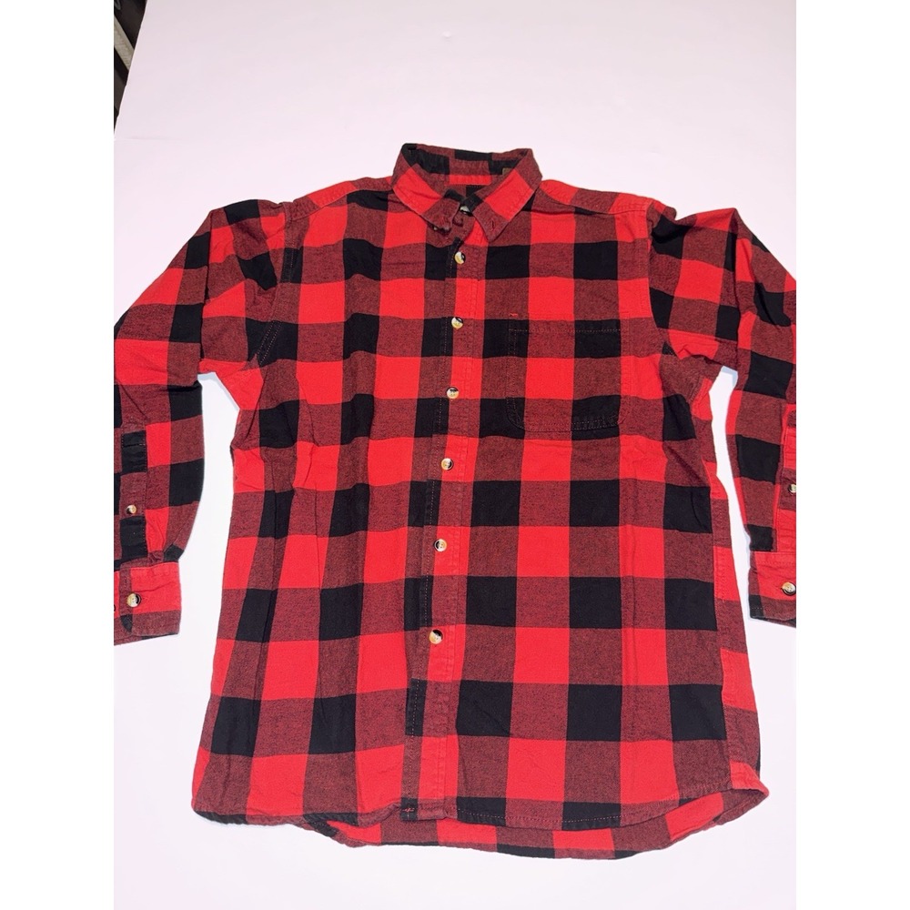 Hobbs Creek Men Medium Plaid Button Up Shirt Red Black Checkered Cotton Rugged